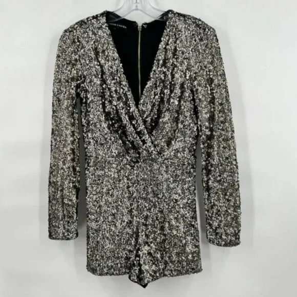 💥SHOWSTOPPER💥 SEQUIN BODYCON ROMPER in GUNMETAL & GOLD - Picture 4 of 13